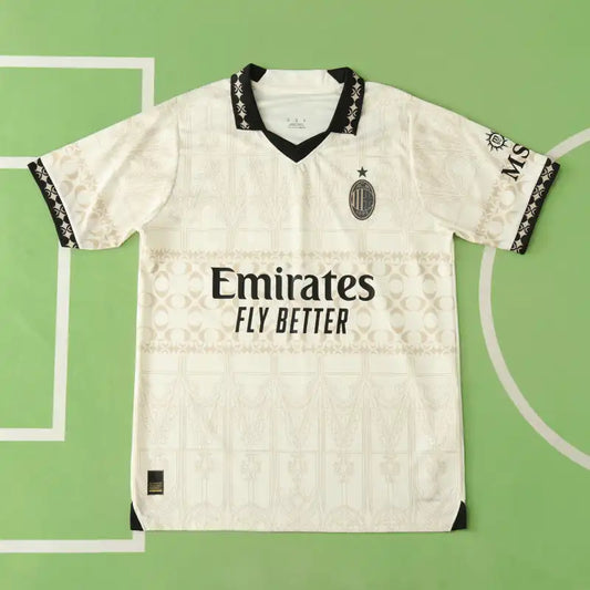 A.C. Milan Fourth Beige Fan Version Soccer Jersey 2023/24 – Custom Name & Patch | Giroud, Pulisic, Leão