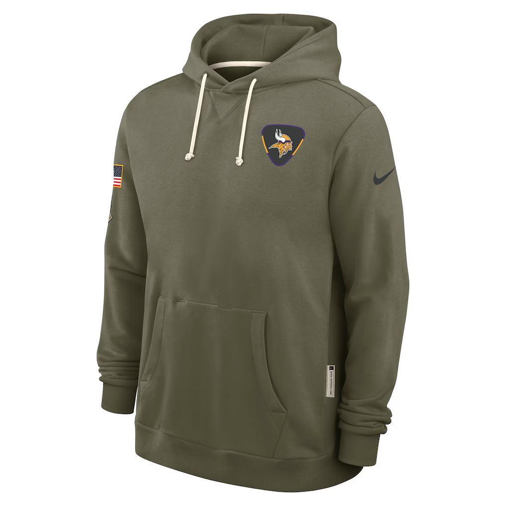 Men's Minnesota Vikings Nike Olive 2025 Salute to Service Sideline Standard Issue Dri-FIT Hoodie