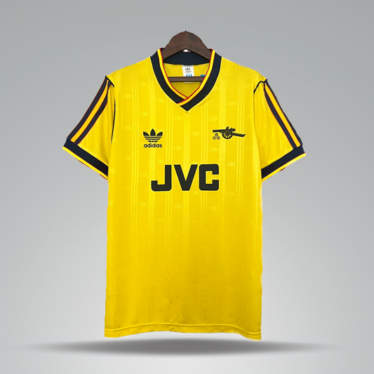 Arsenal 1986-88 Away Retro Jersey – Classic Adidas Yellow JVC Three-Stripe Kit