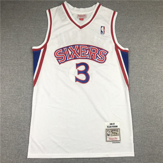 Men's Philadelphia 76ers Allen Iverson White Hardwood Classics Authentic Jerseys