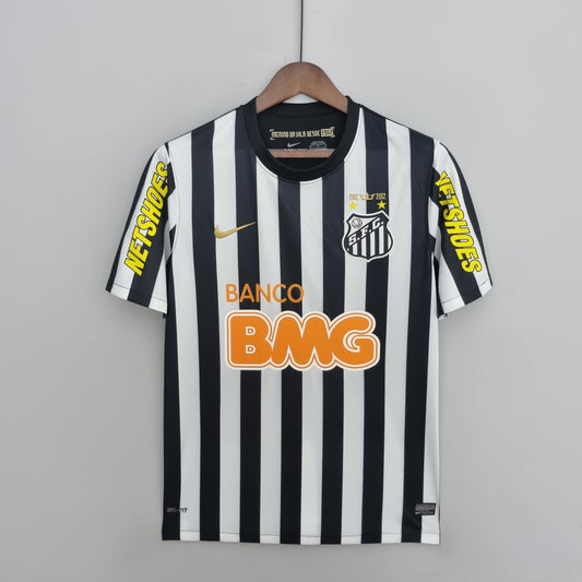 Santos FC 2013 Away Jersey – Black & White Stripes Nike Banco BMG Netshoes Retro Brasileirão Football Shirt | Neymar Era Classic Santos Kit