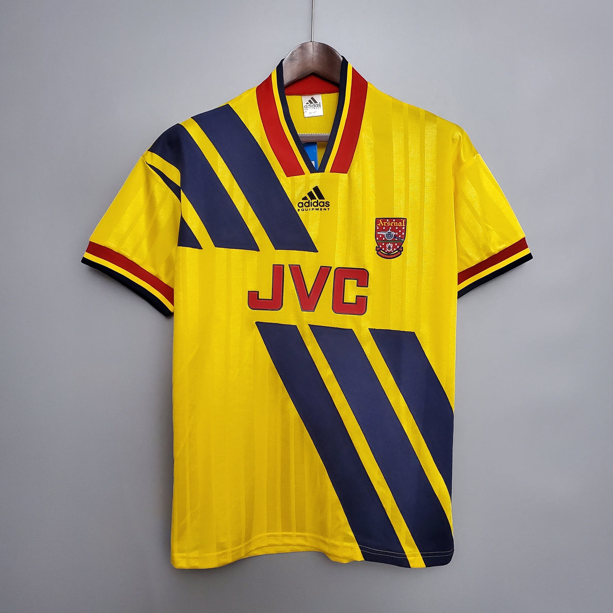 Arsenal 1993-94 Away Retro Jersey – Classic Adidas Equipment Yellow & Navy Diagonal Stripe JVC Kit