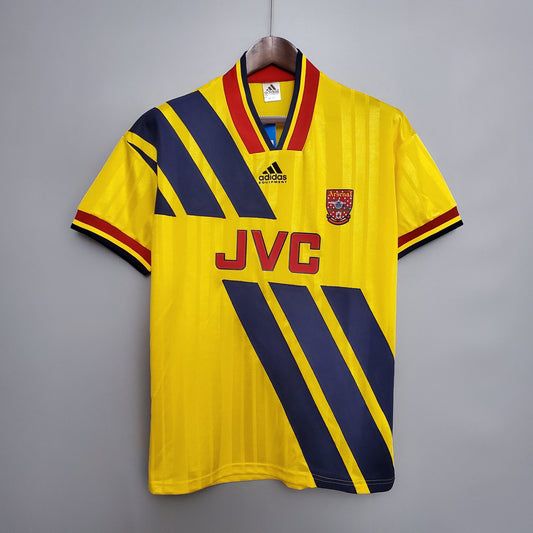 Arsenal 1993-94 Away Retro Jersey – Classic Adidas Equipment Yellow & Navy Diagonal Stripe JVC Kit