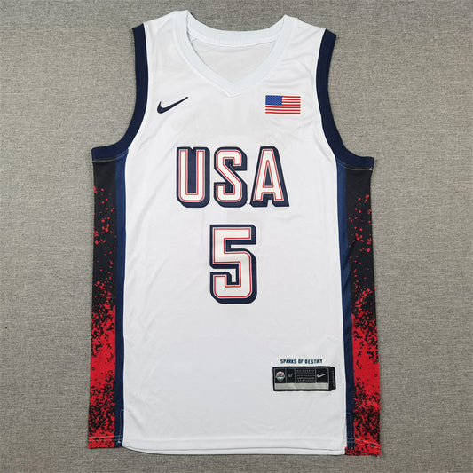 Anthony Edwards #5 Team USA 2024 Paris Olympics White Away Swingman Jersey – Nike Sparks of Destiny