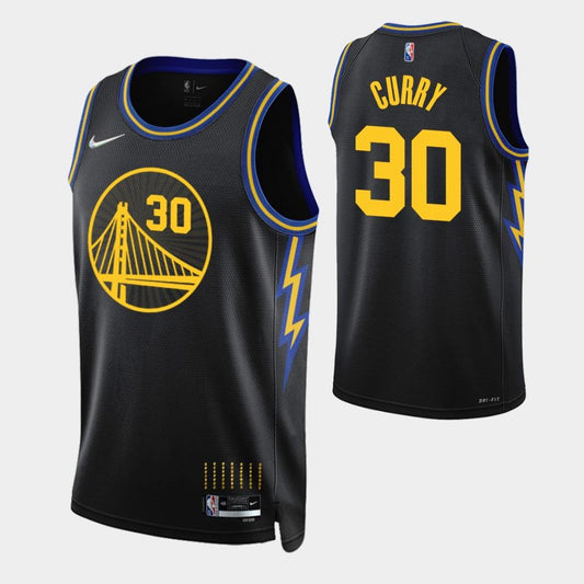 Stephen Curry #30 Golden State Warriors Black 2021-22 "San Francisco" City Edition Lightning Bolt Side Panel Bay Bridge Badge Swingman Jersey - Men's & Youth