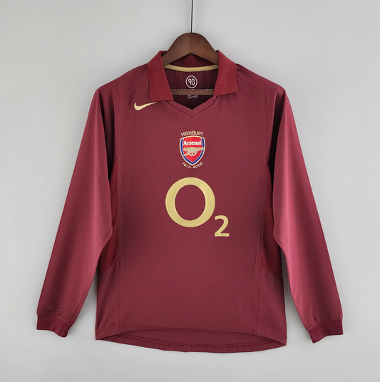 Arsenal 2005-06 Highbury Farewell Home Jersey Long-Sleeved – Nike Dark Red O2 Retro Football Shirt | Henry Bergkamp Era