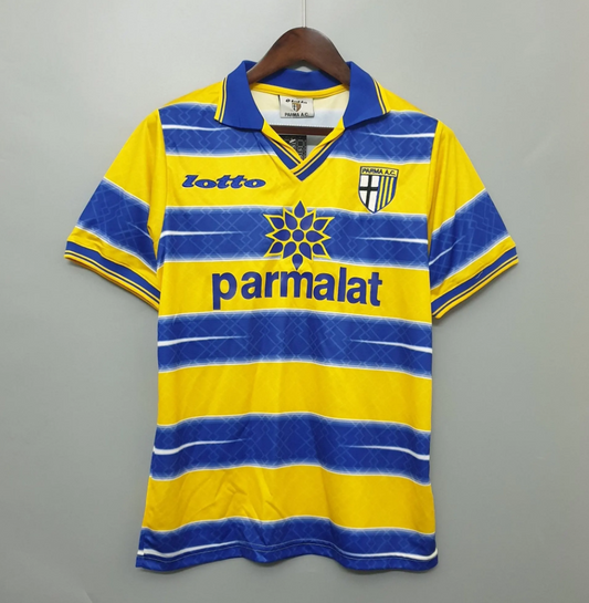 Parma 1998-99 Home Retro Jersey – Lotto Yellow Blue Parmalat Crespo Veron Cannavaro Thuram Football Shirt