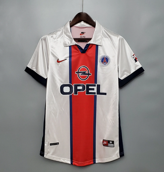 Paris Saint-Germain 1998-99 Away Jersey – White Nike Opel Retro Ligue 1 Football Shirt
