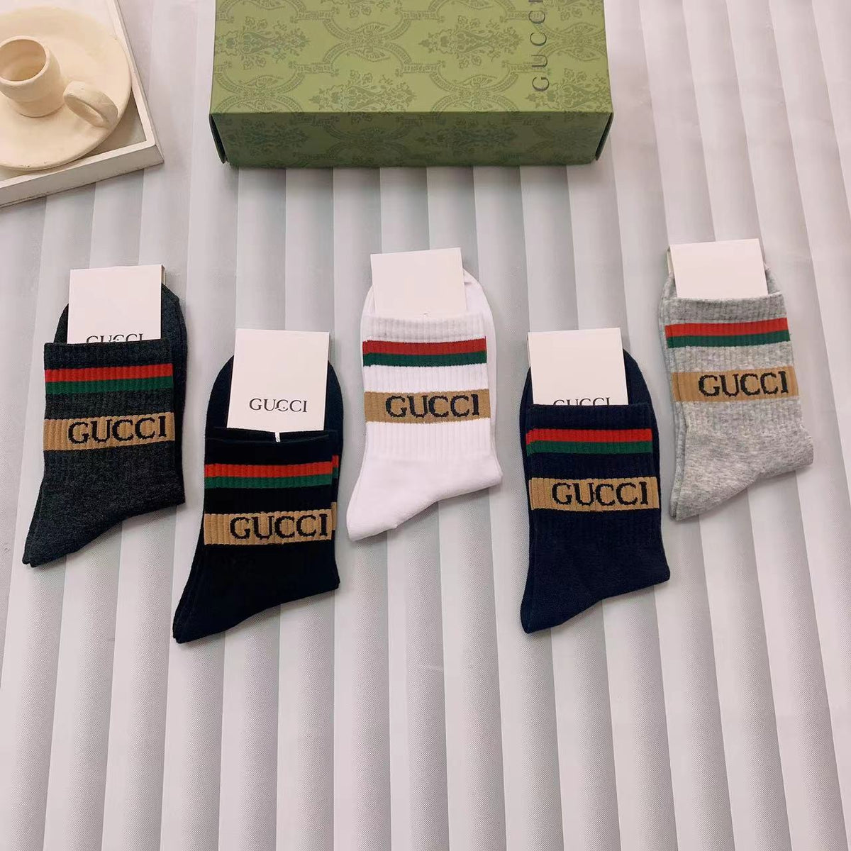 Gucci Black Pink Grey Gold Cuff Bands Ankle Socks, image 6