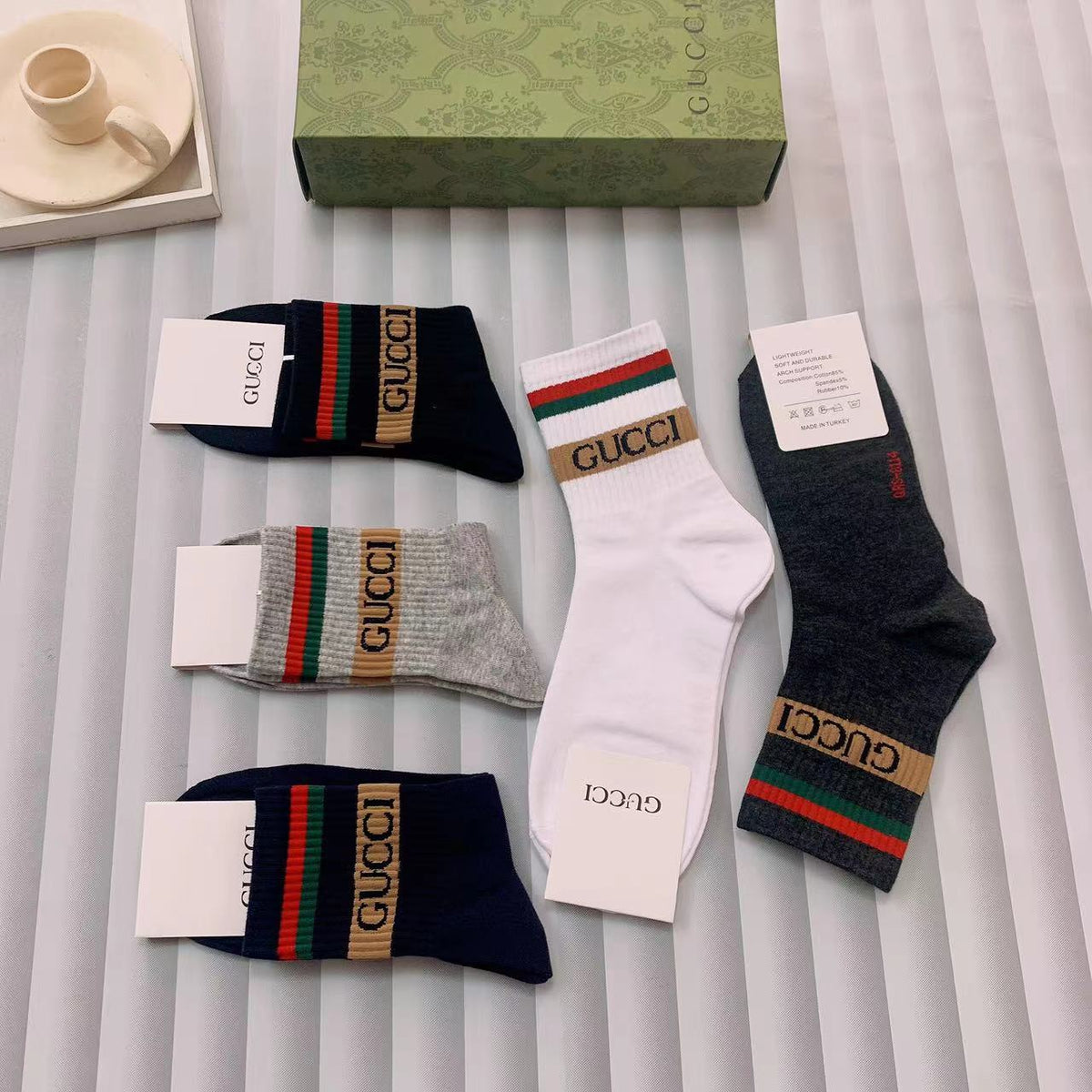 Gucci Black Pink Grey Gold Cuff Bands Ankle Socks, image 8