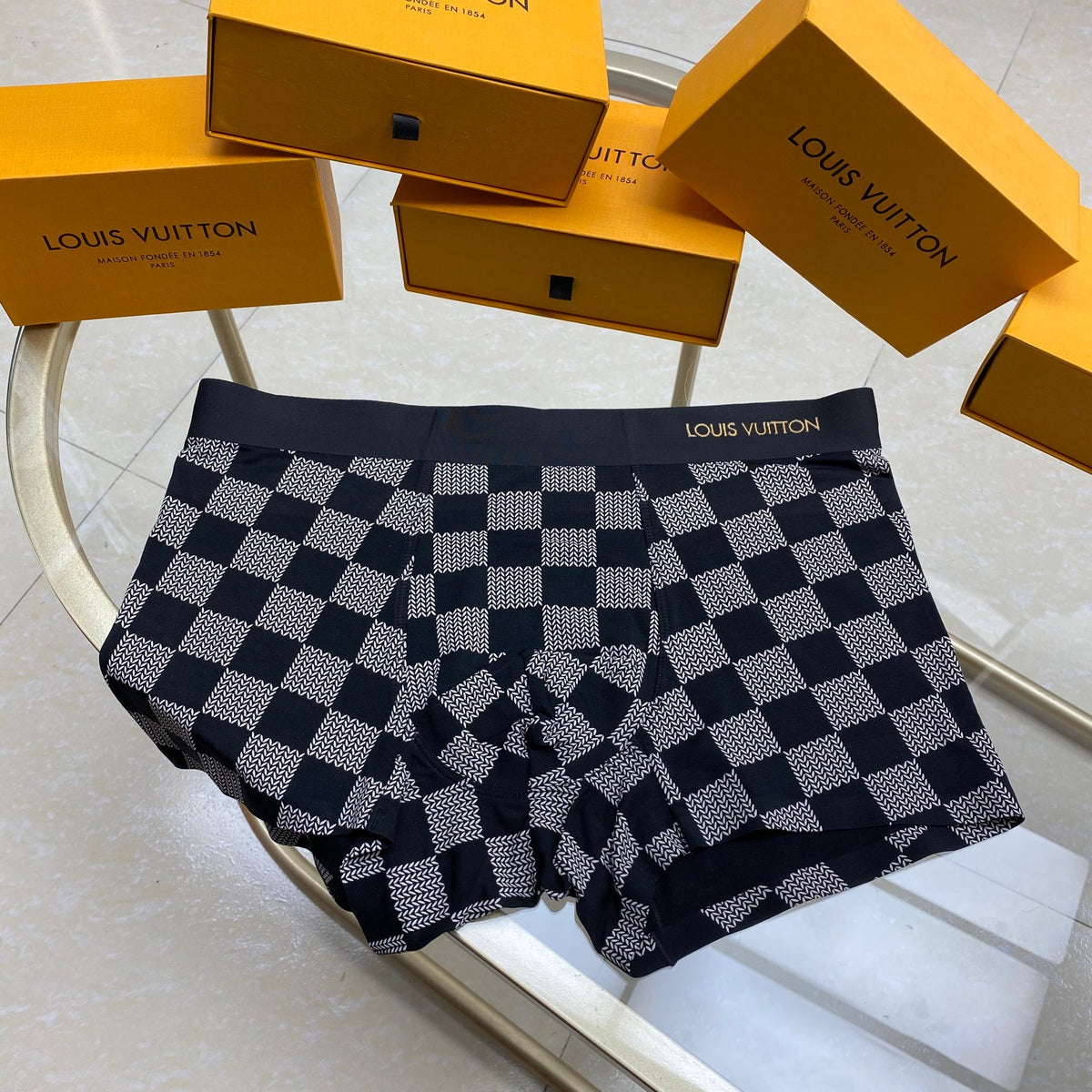 Louis Vuitton Navy Grey Large Checkerboard Boxer Briefs, image 4