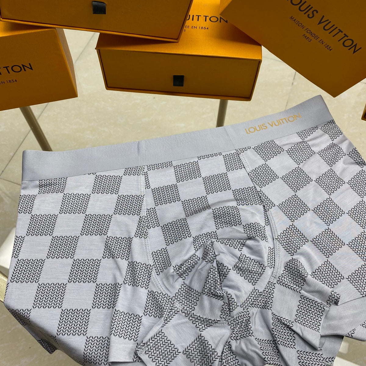 Louis Vuitton Navy Grey Large Checkerboard Boxer Briefs, image 6