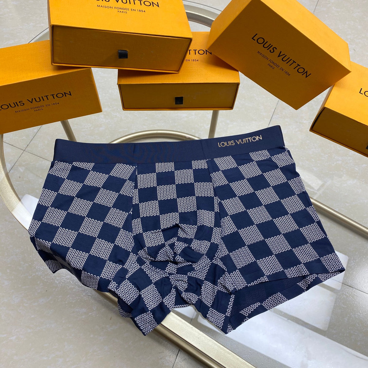 Louis Vuitton Navy Grey Large Checkerboard Boxer Briefs, image 7