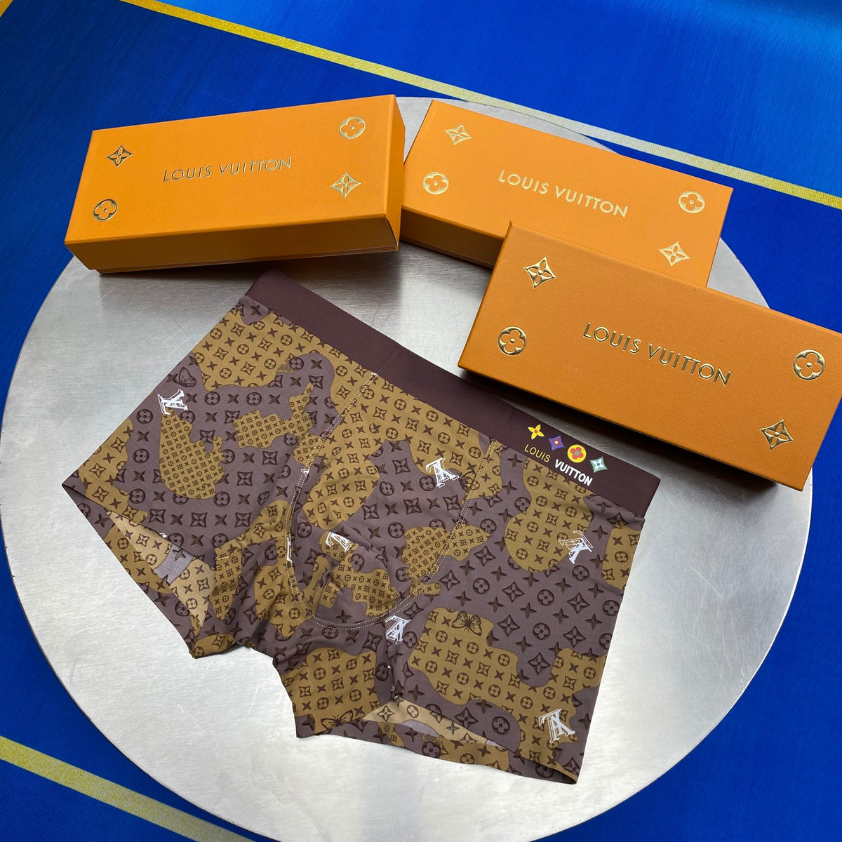 Louis Vuitton Blue Brown Mixed Checker Monogram Boxer Briefs, image 3
