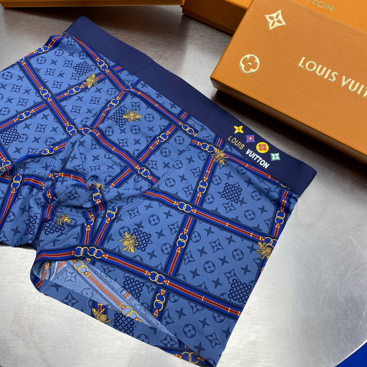 Louis Vuitton Blue Brown Mixed Checker Monogram Boxer Briefs, image 6