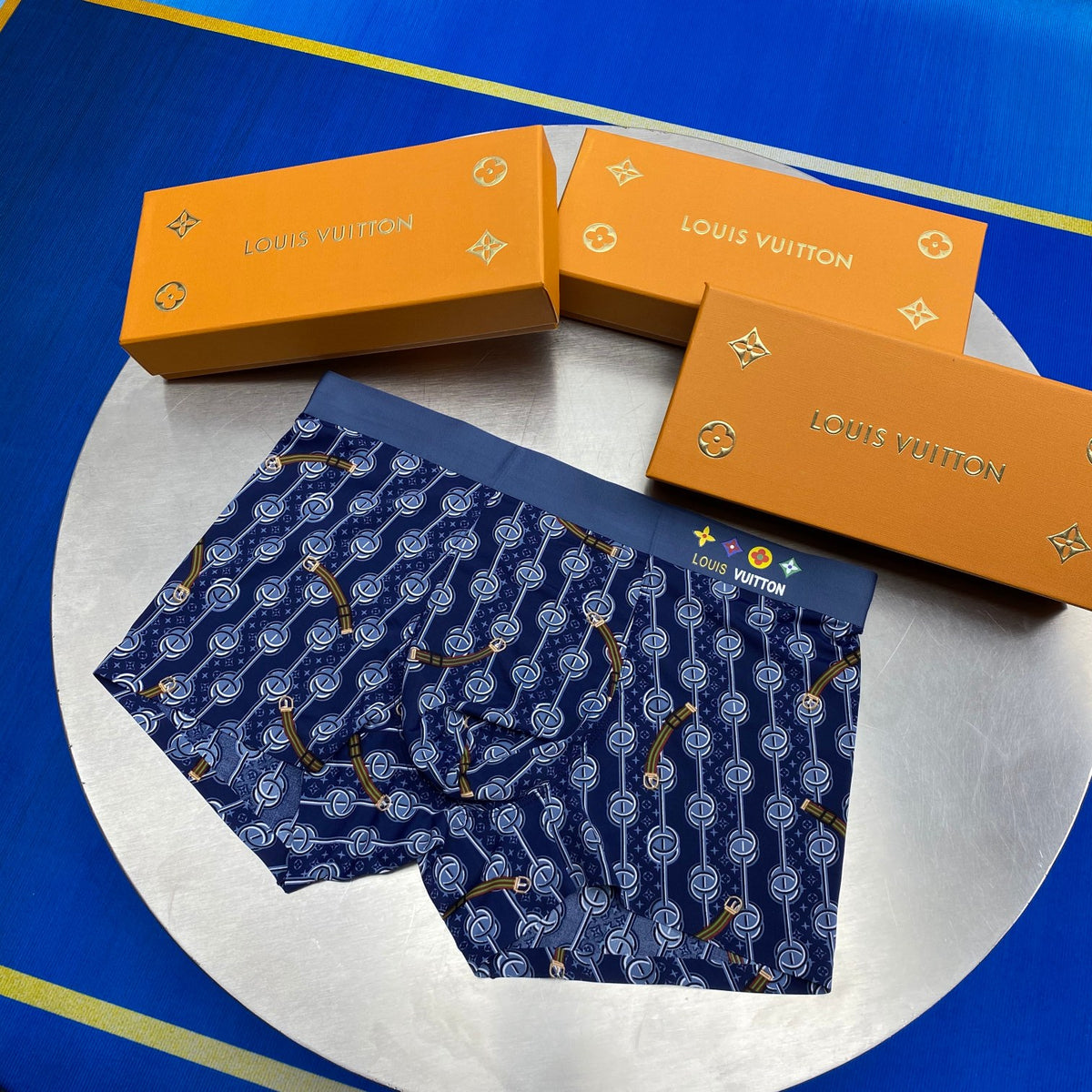 Louis Vuitton Blue Brown Mixed Checker Monogram Boxer Briefs, image 7