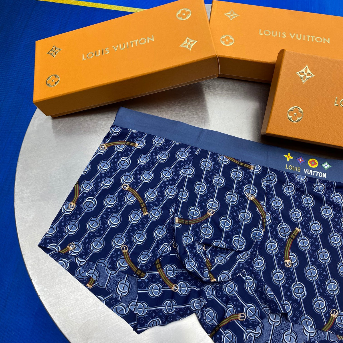 Louis Vuitton Blue Brown Mixed Checker Monogram Boxer Briefs, image 8