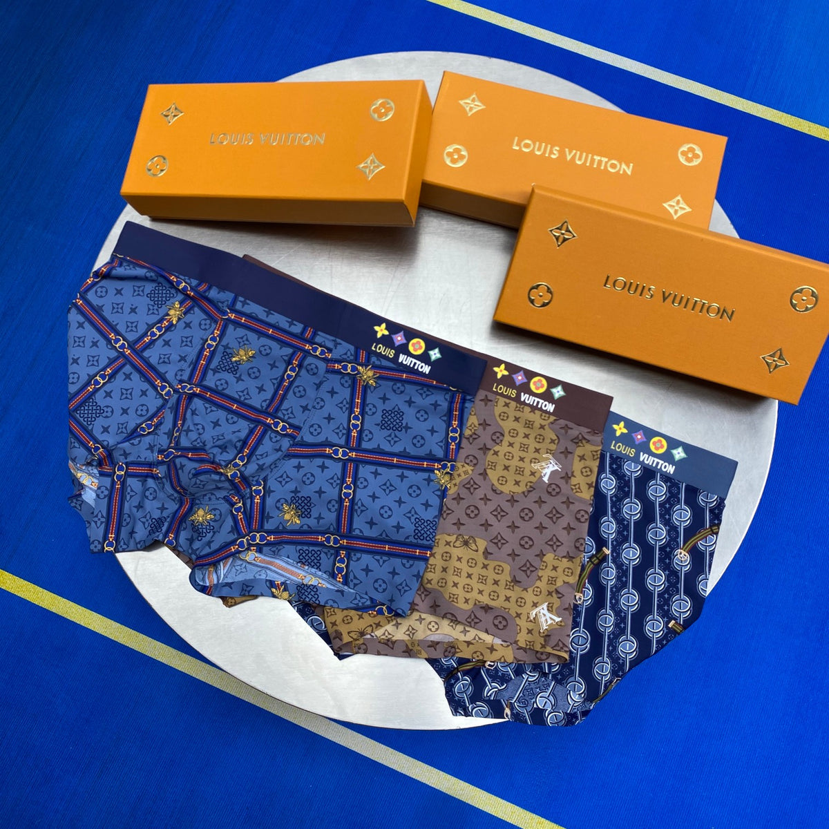 Louis Vuitton Blue Brown Mixed Checker Monogram Boxer Briefs, image 1