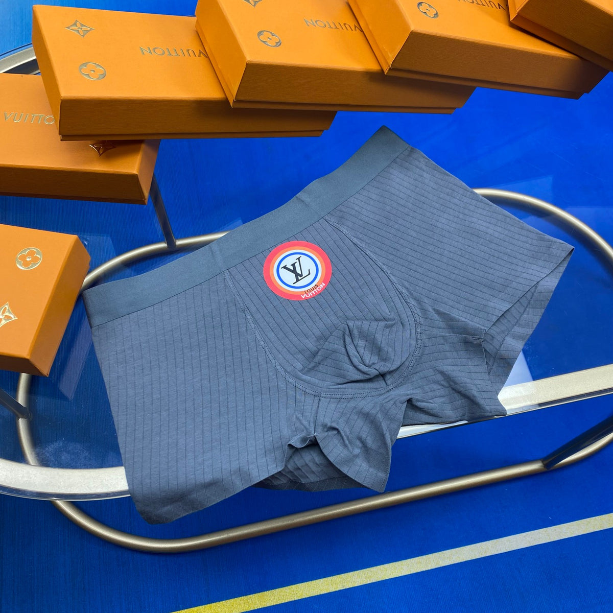 Louis Vuitton Blue Grey Round Shield Motif Boxer Briefs, image 4