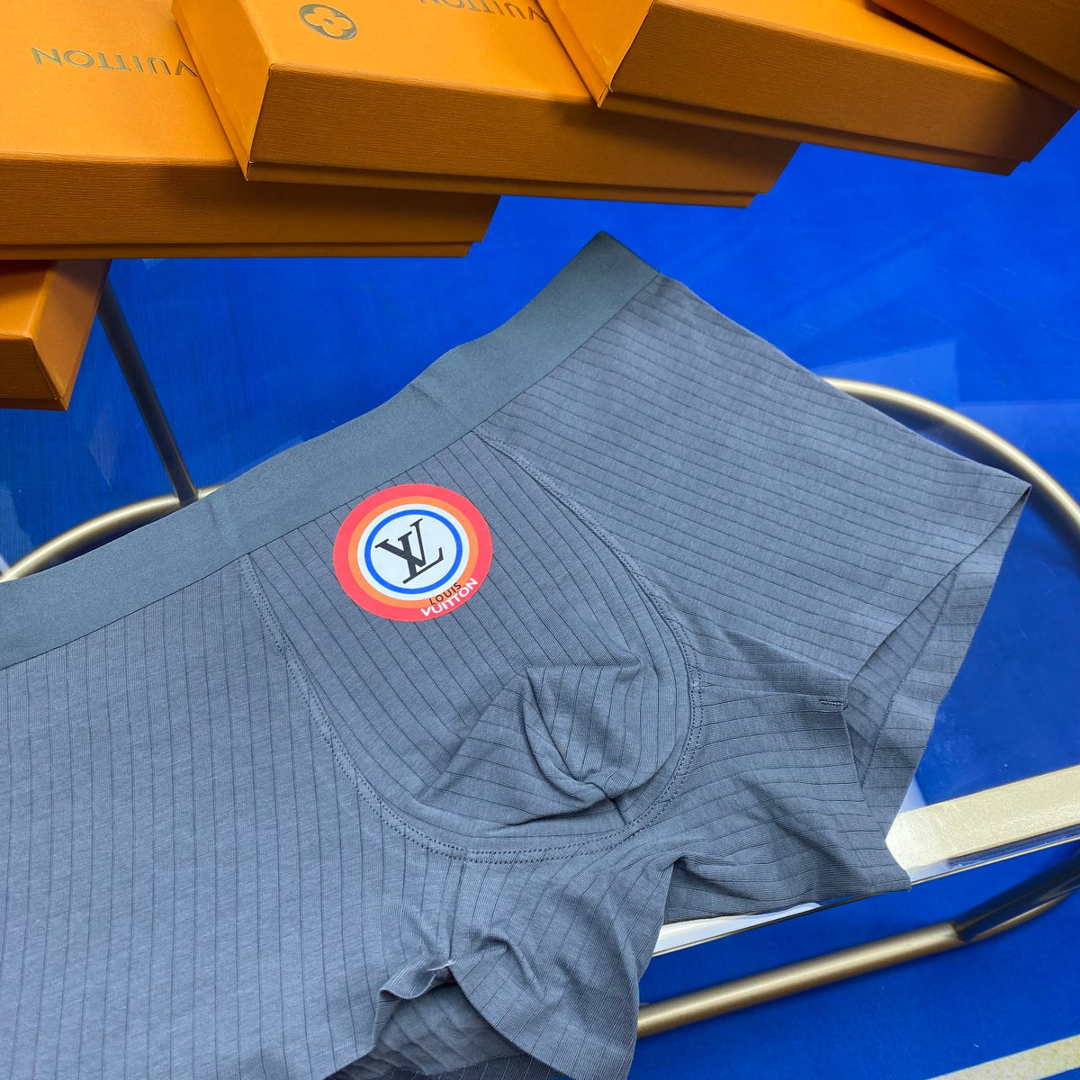 Louis Vuitton Blue Grey Round Shield Motif Boxer Briefs, image 5