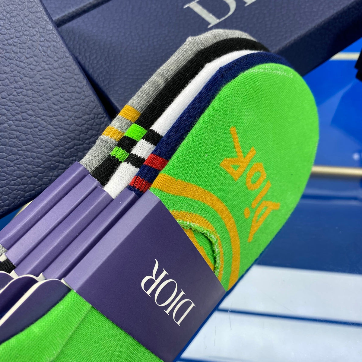 Dior Bright Green Grey Blue Wordmarks No-Show Socks, image 8