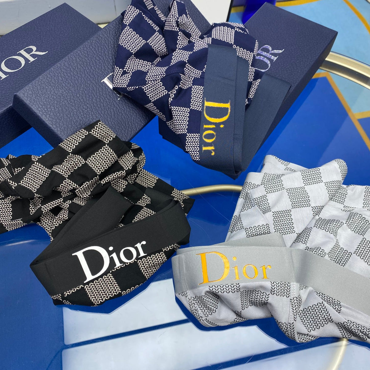 Dior White Grey Checkerboard Pattern Boxer Briefs, image 3