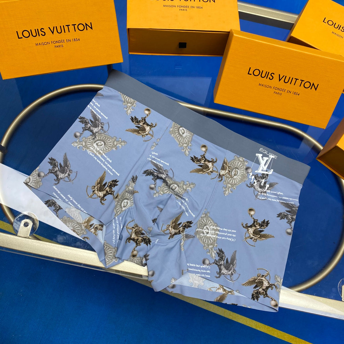 Louis Vuitton Blue Grey Dense Small Figures Boxer Briefs, image 4