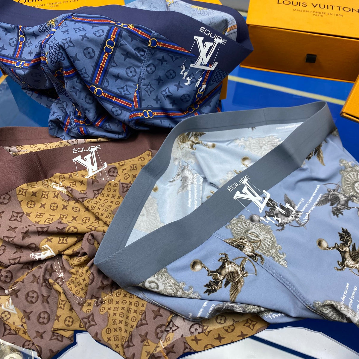 Louis Vuitton Blue Grey Dense Small Figures Boxer Briefs, image 6