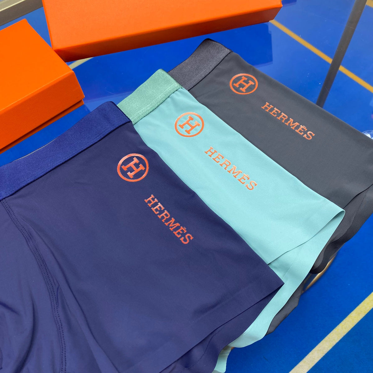Hermès Boxed Teal Burgundy Waist Text Boxer Briefs, image 2