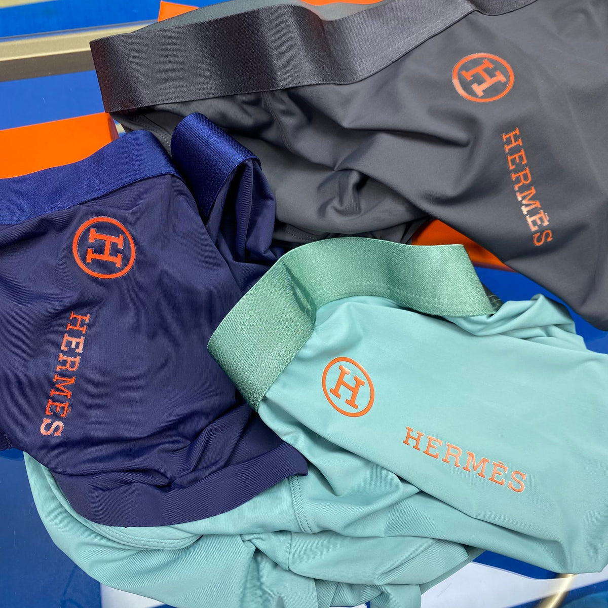 Hermès Boxed Teal Burgundy Waist Text Boxer Briefs, image 3