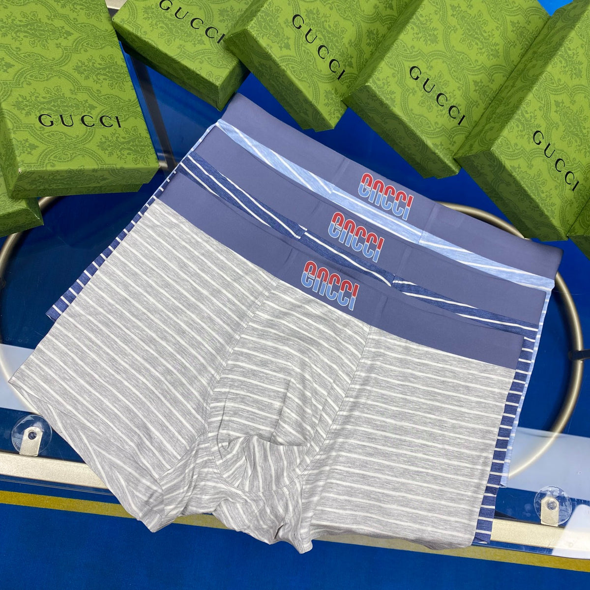 Gucci Blue Grey Boxed Waist Letters Boxer Briefs, image 2