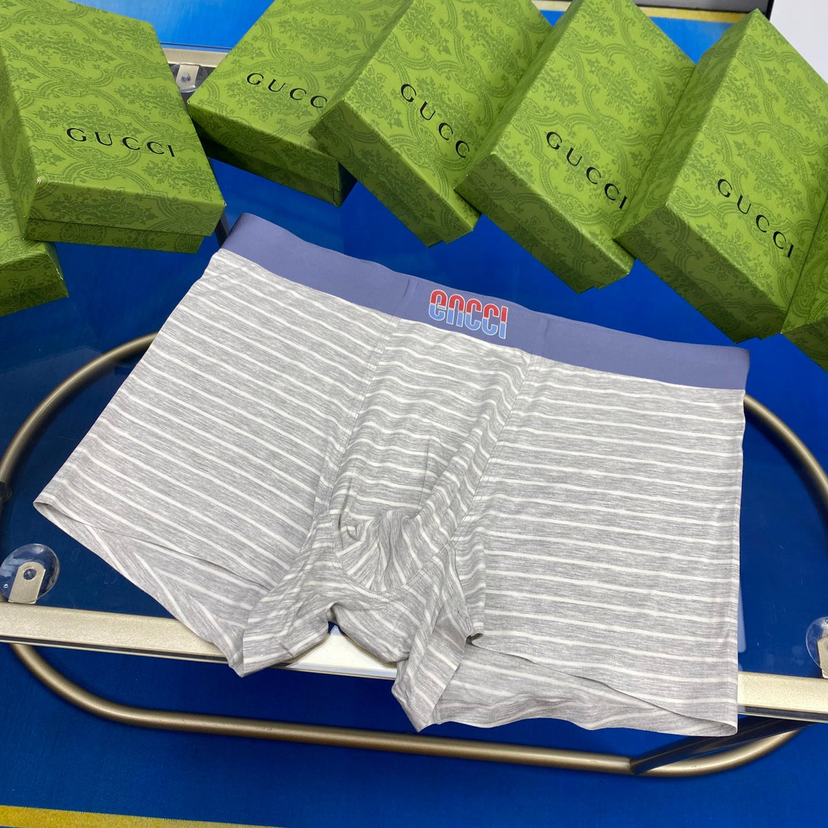 Gucci Blue Grey Boxed Waist Letters Boxer Briefs, image 5