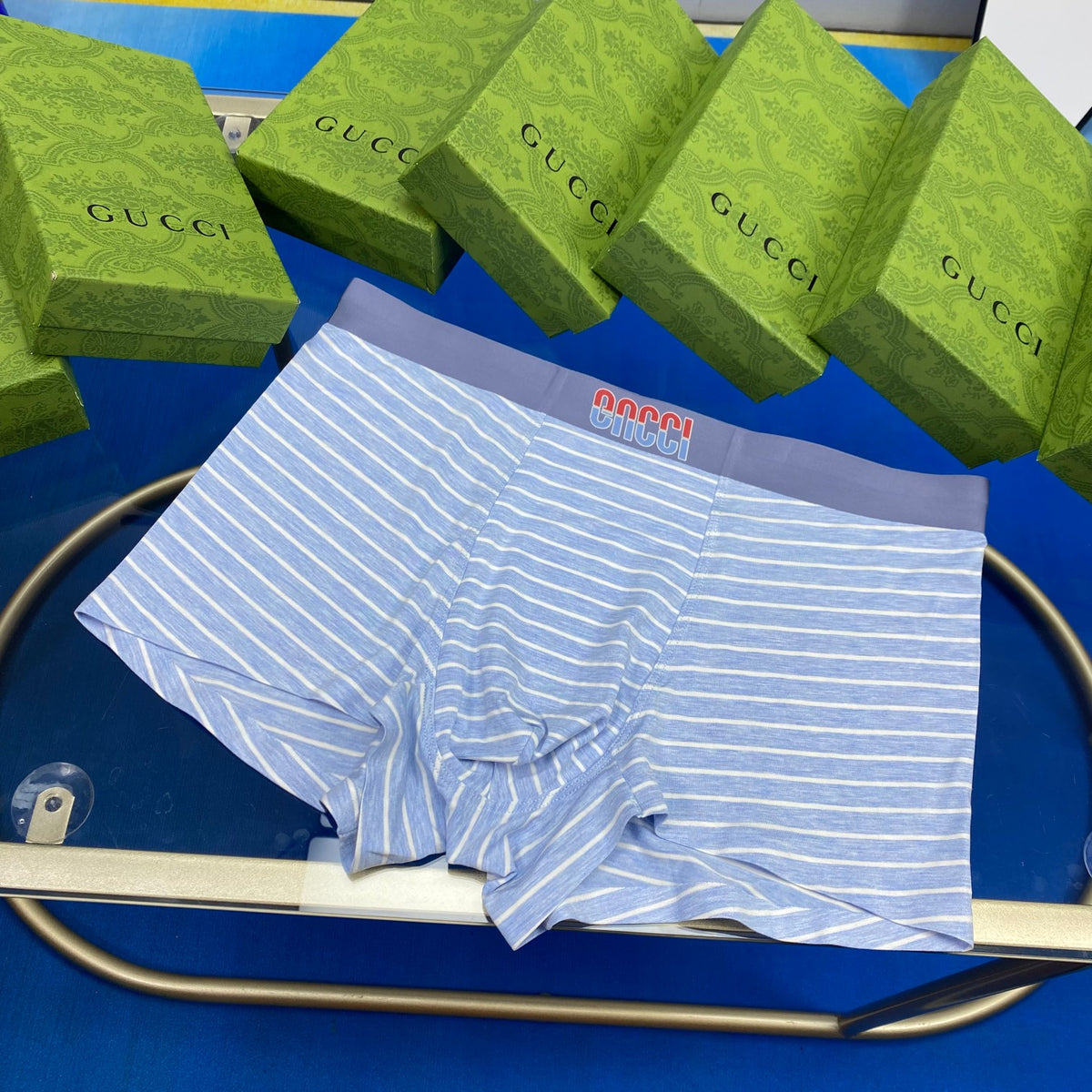 Gucci Blue Grey Boxed Waist Letters Boxer Briefs, image 6