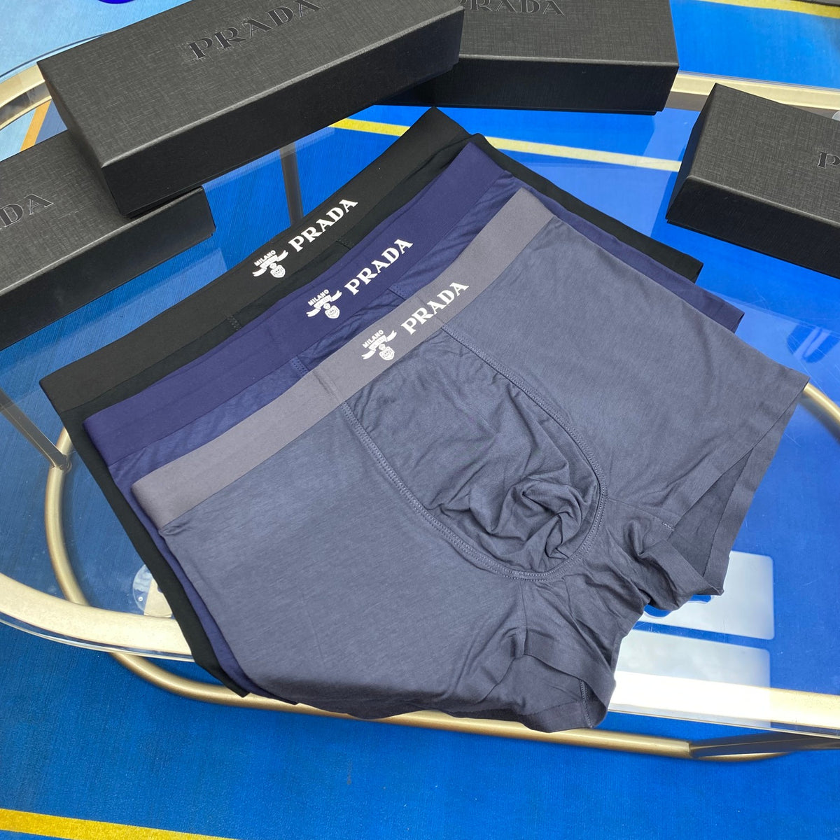Prada Blue Grey Broad Letter Waist Boxer Briefs, image 1