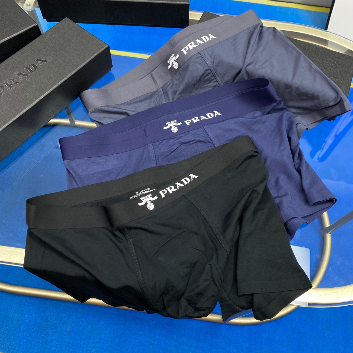 Prada Blue Grey Broad Letter Waist Boxer Briefs, image 2