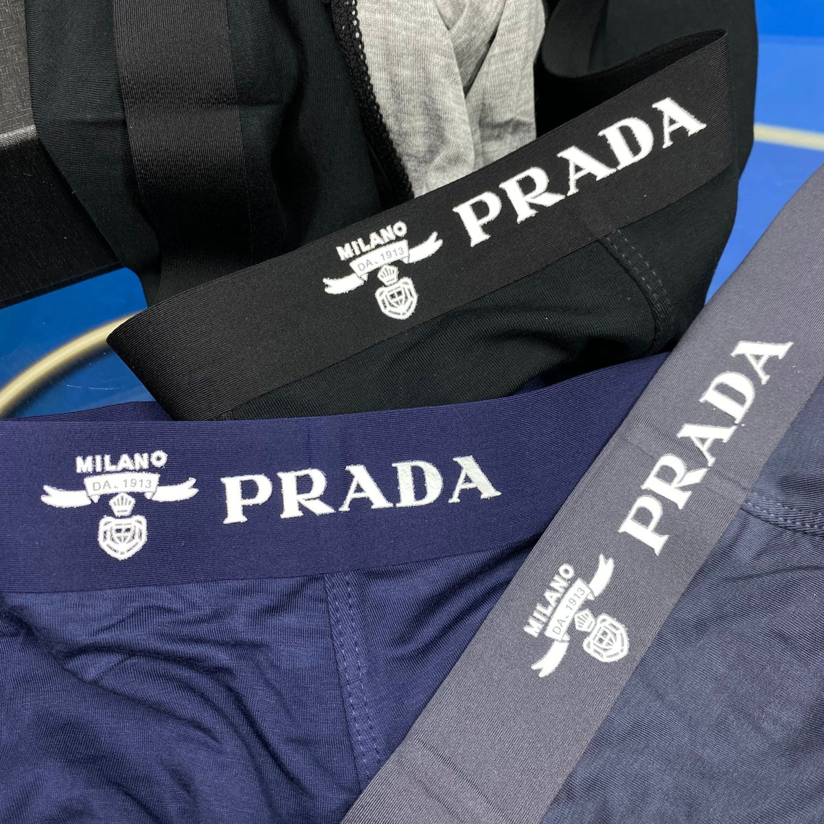 Prada Blue Grey Broad Letter Waist Boxer Briefs, image 3