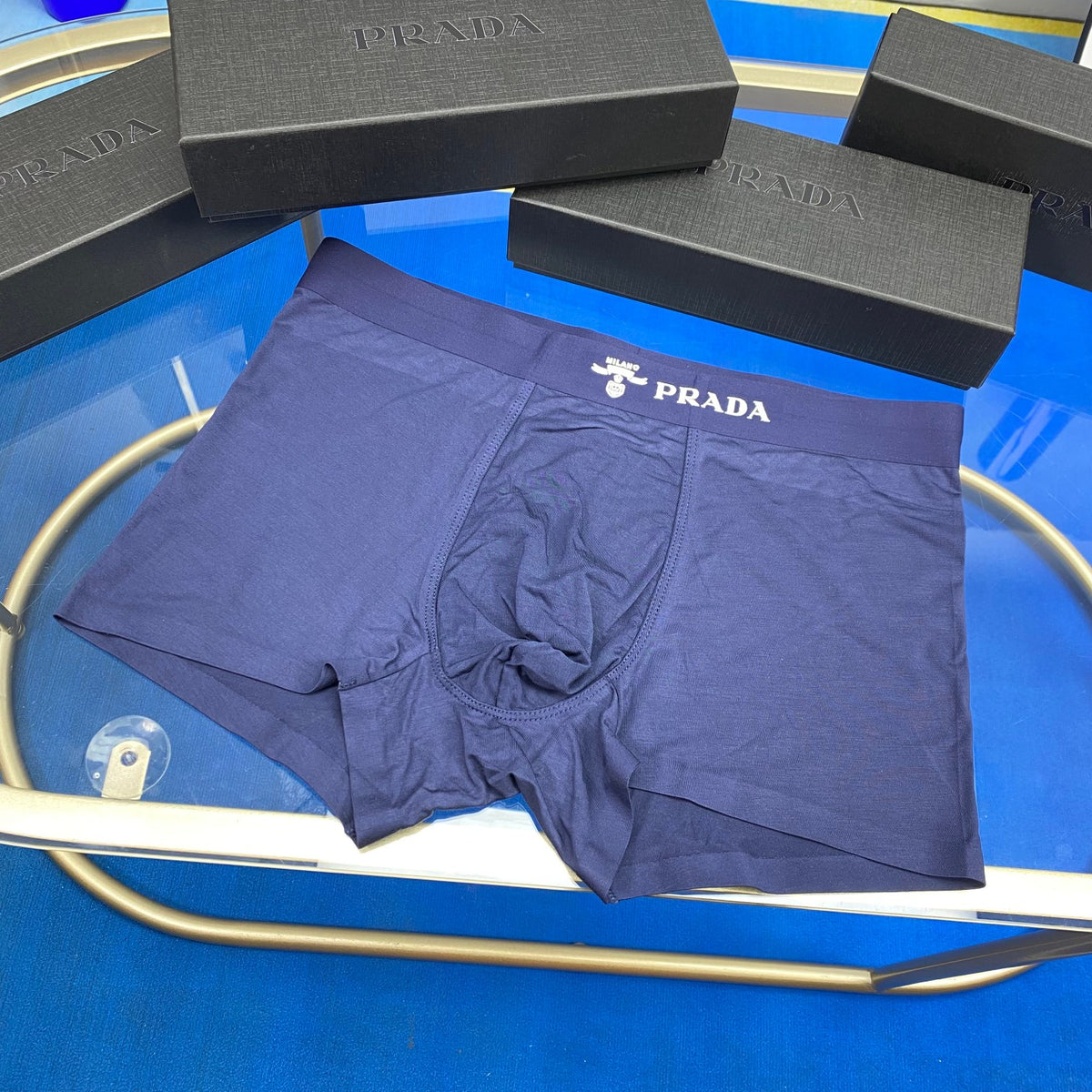 Prada Blue Grey Broad Letter Waist Boxer Briefs, image 4