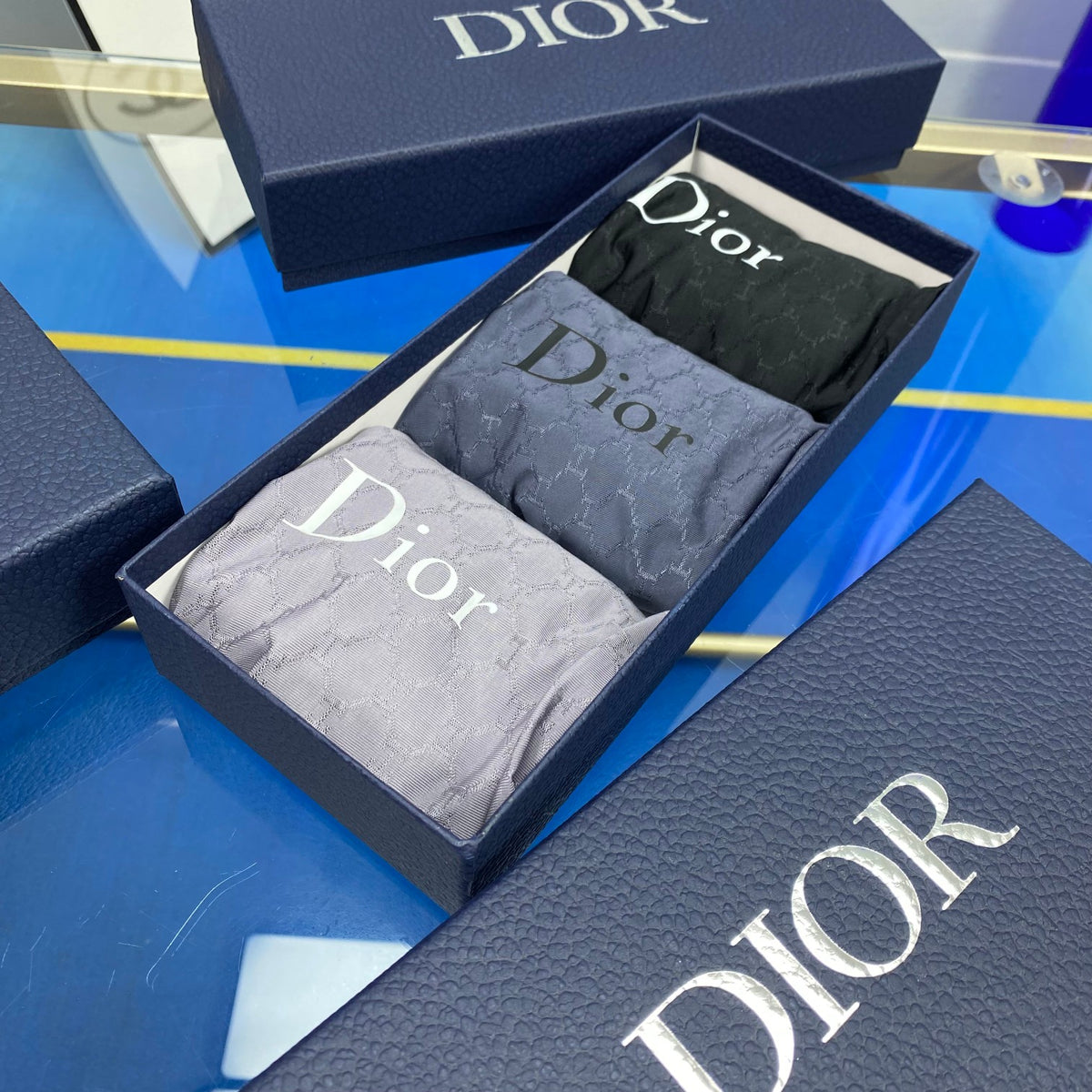 Dior Boxed Grey Blue Green Wordmarks Boxer Briefs, image 1