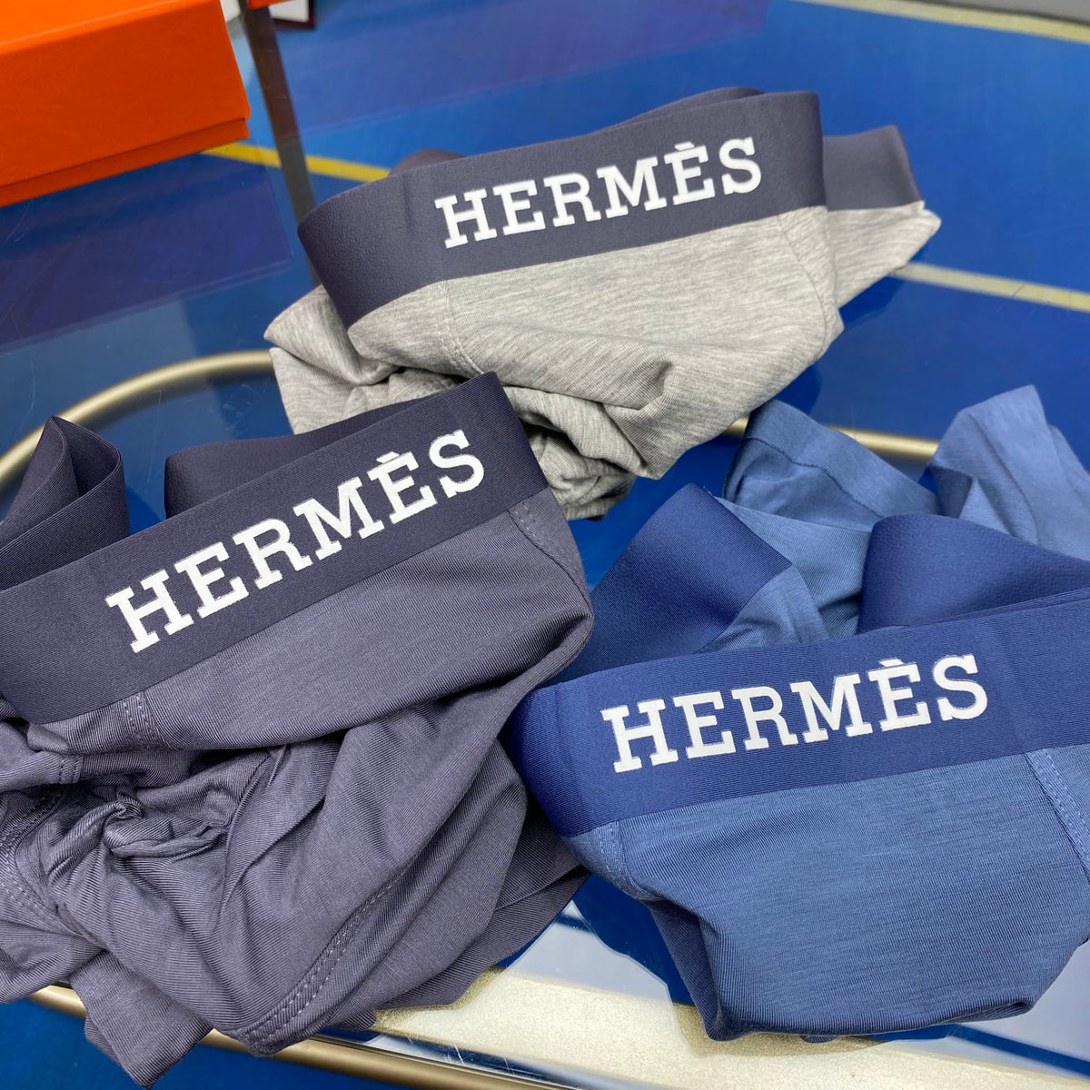 Hermès Dark Grey White Small Waist Text Boxer Briefs, image 3