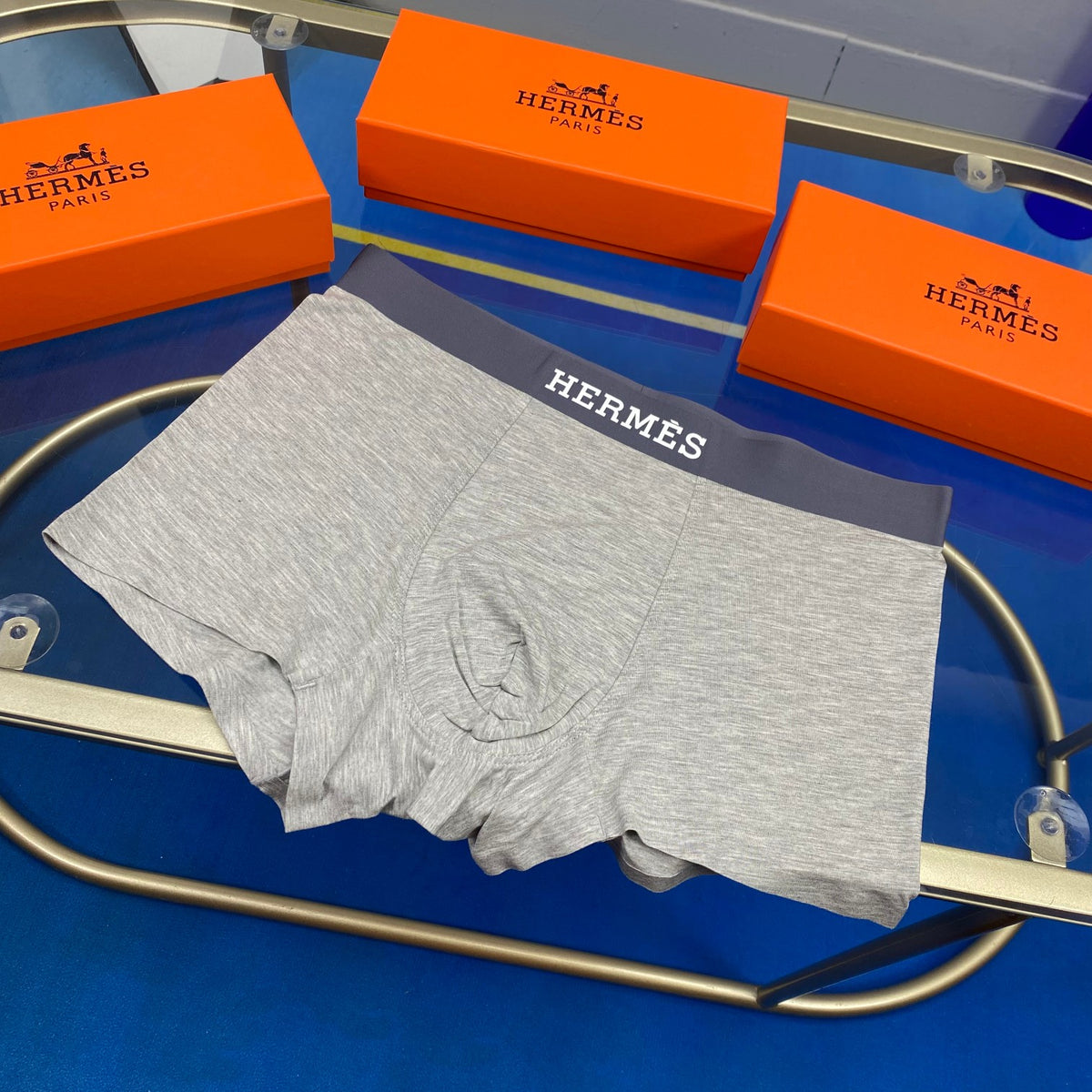 Hermès Dark Grey White Small Waist Text Boxer Briefs, image 4