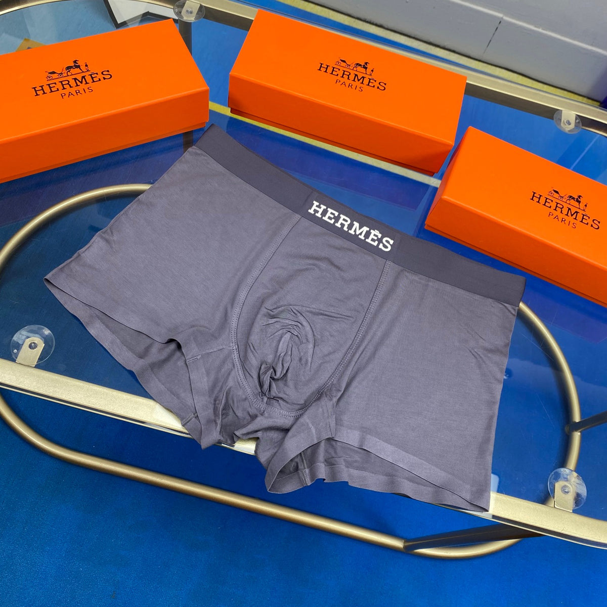 Hermès Dark Grey White Small Waist Text Boxer Briefs, image 5