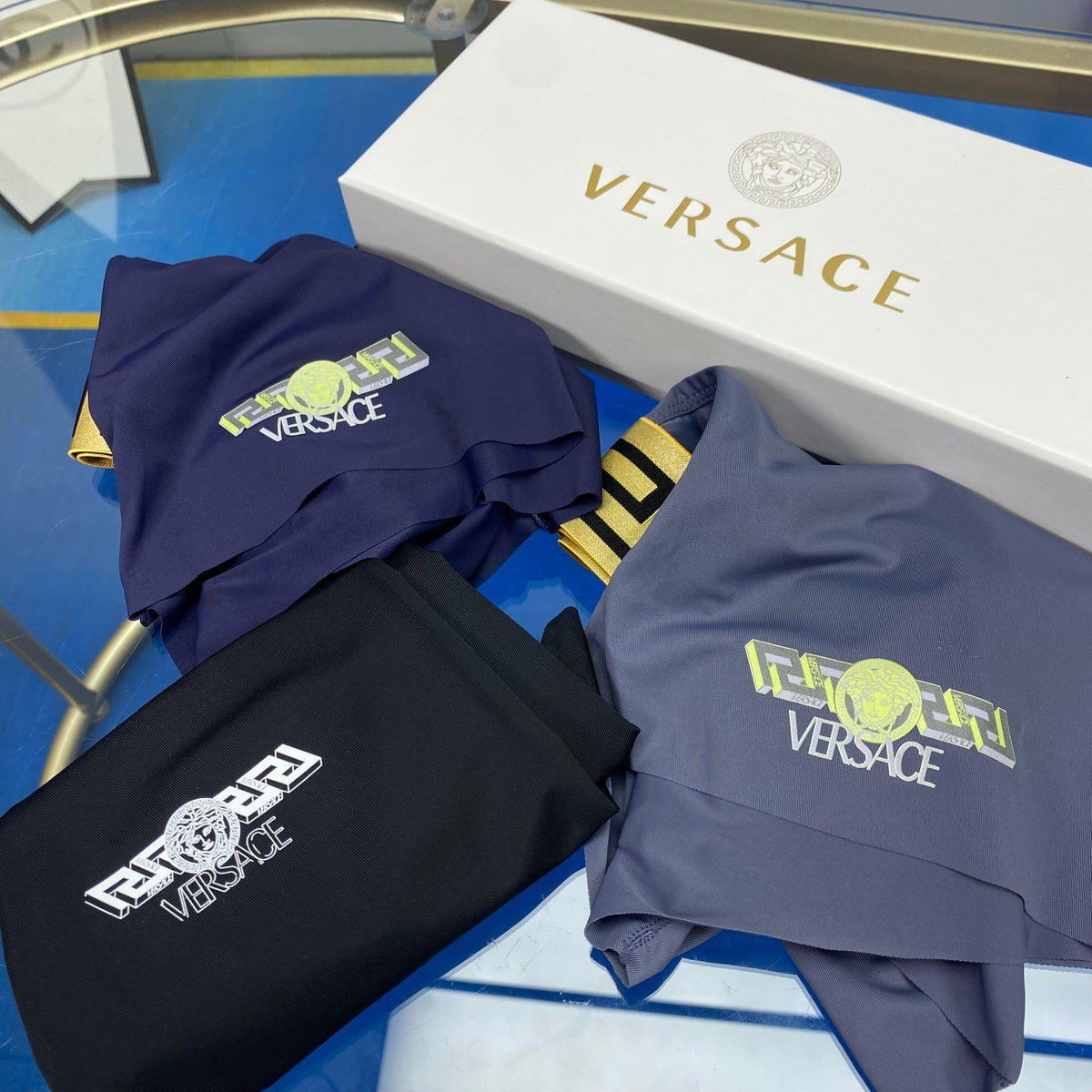 Versace Grey Black Gold Key Waist Boxer Briefs, image 2