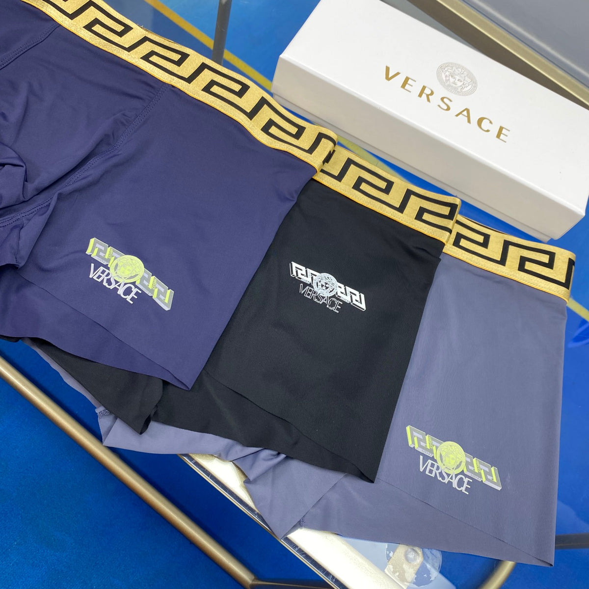 Versace Grey Black Gold Key Waist Boxer Briefs, image 7