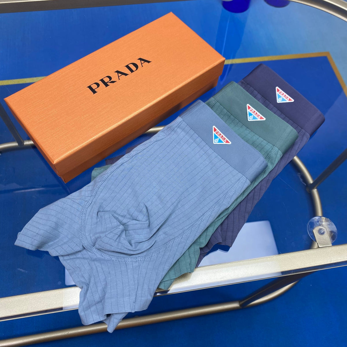 Prada Blue Green Triangle Knit Panels Boxer Briefs, image 2
