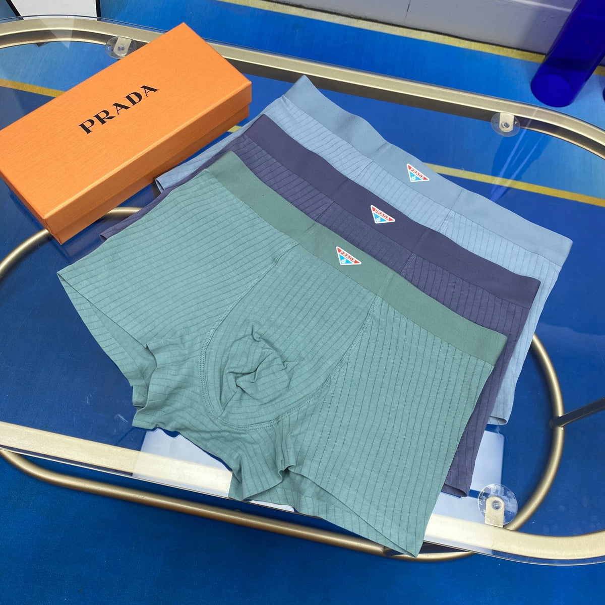 Prada Blue Green Triangle Knit Panels Boxer Briefs, image 3