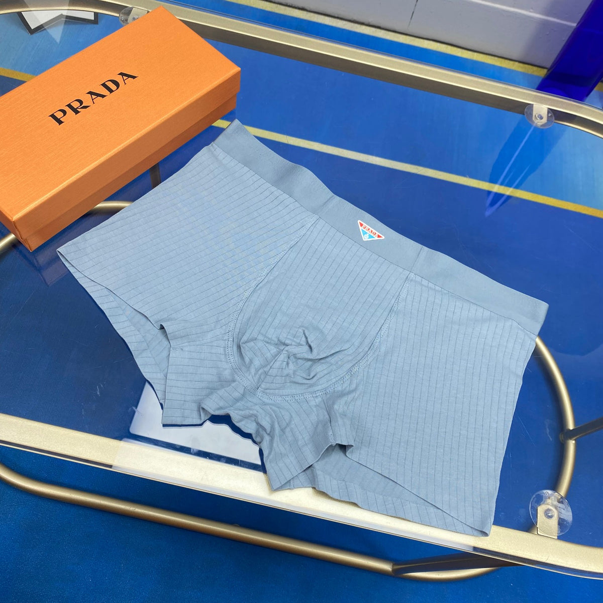 Prada Blue Green Triangle Knit Panels Boxer Briefs, image 5
