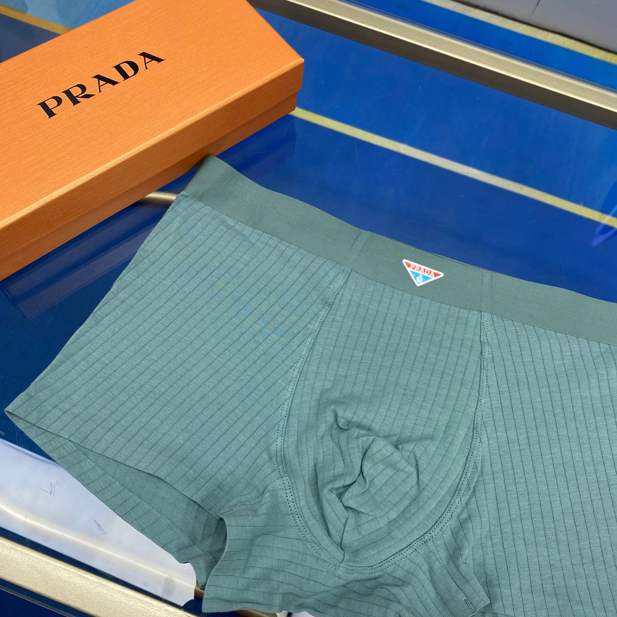 Prada Blue Green Triangle Knit Panels Boxer Briefs, image 8