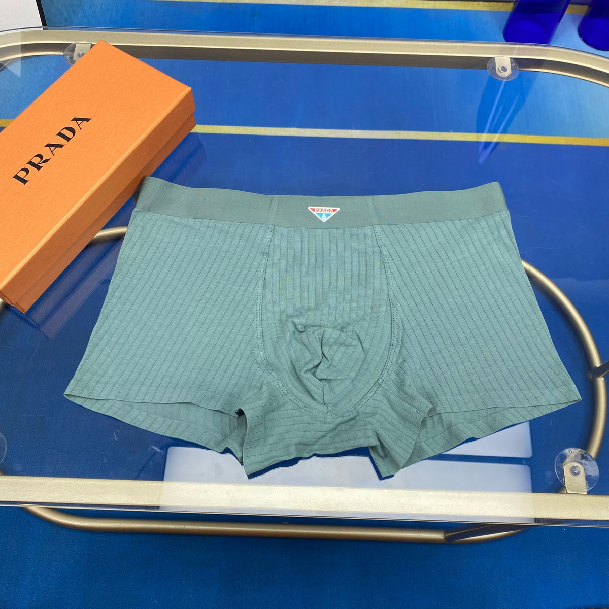 Prada Blue Green Triangle Knit Panels Boxer Briefs, image 4