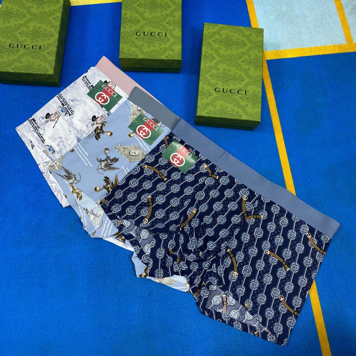 Gucci Blue Dense Pattern Folded Stack Boxer Briefs, image 1