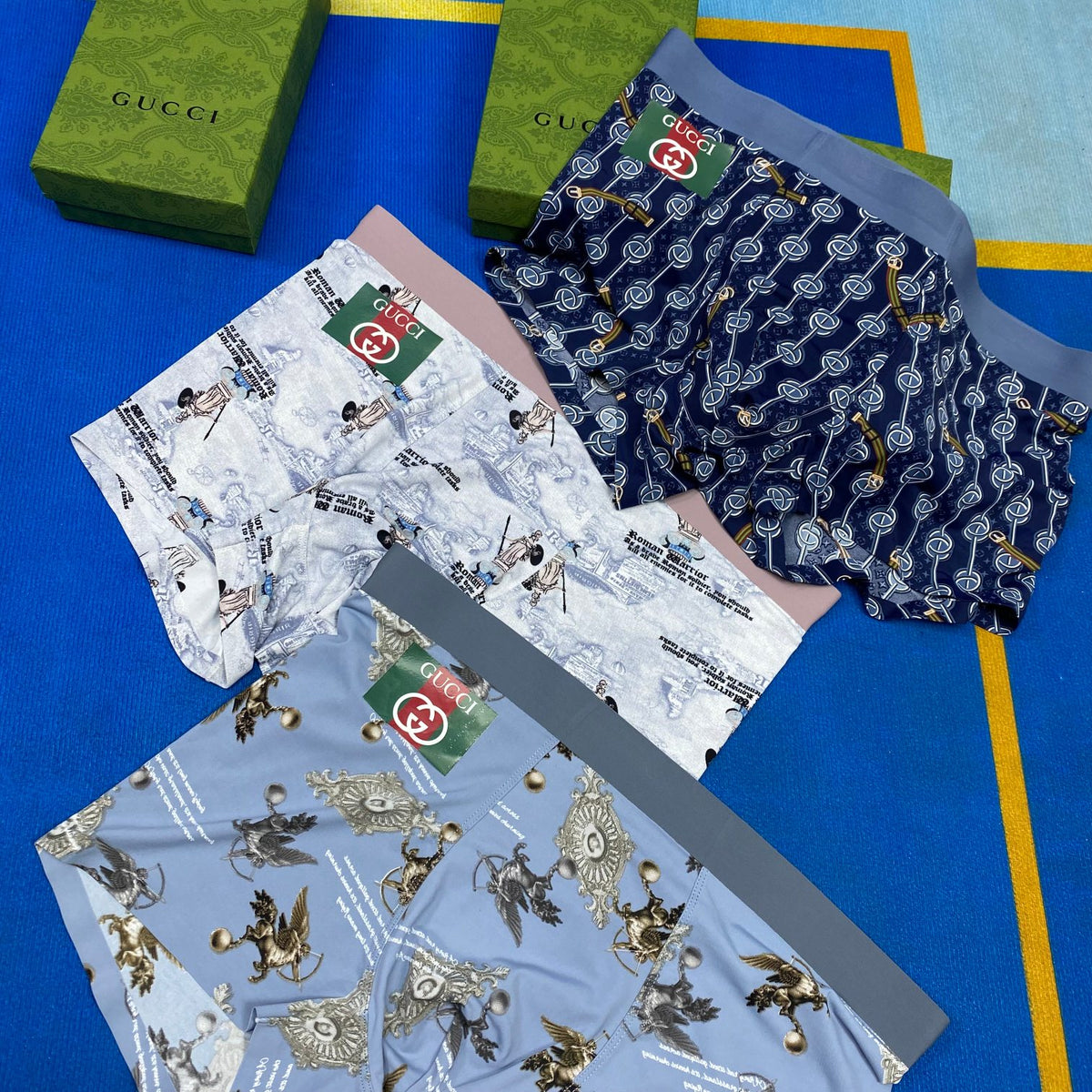 Gucci Blue Dense Pattern Folded Stack Boxer Briefs, image 2